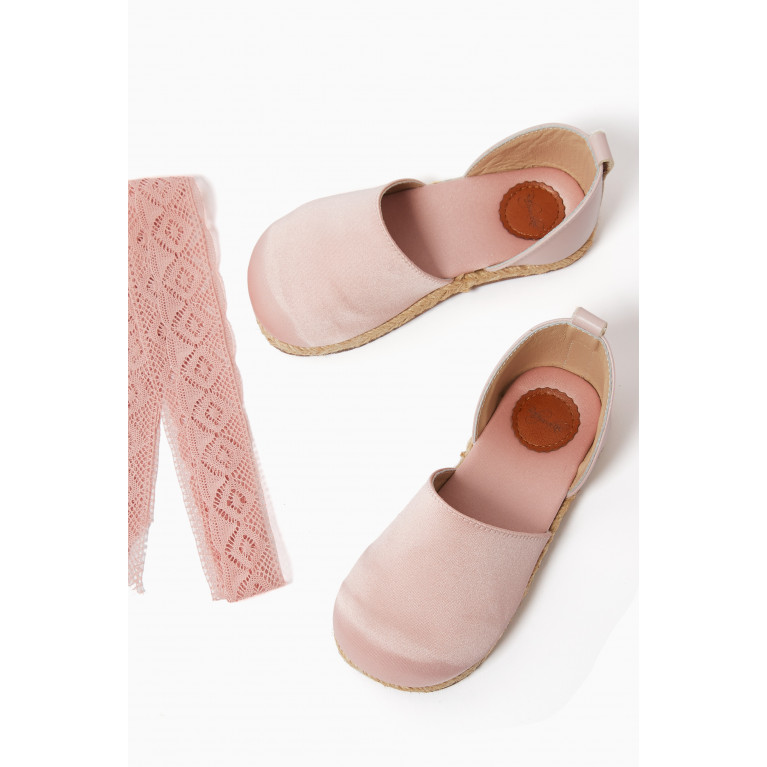 Babywalker - Lace Tie-up Sandals in Leather & Raffia