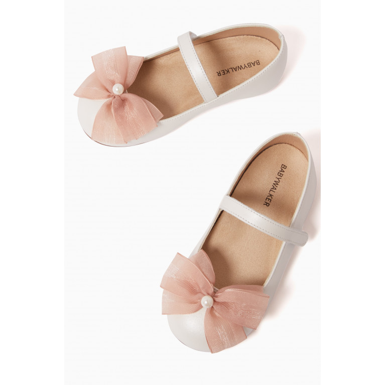Babywalker - Pearl in Bow Ballerina Flats in Leather Pink