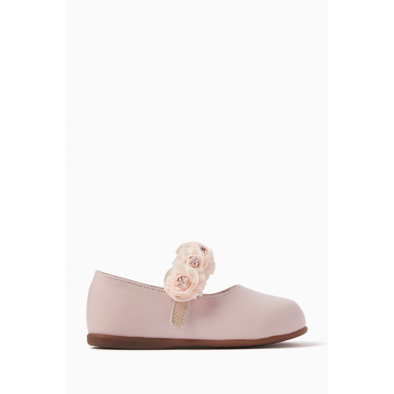 Babywalker - 3D Floral Ballerina Shoes in Leather Pink