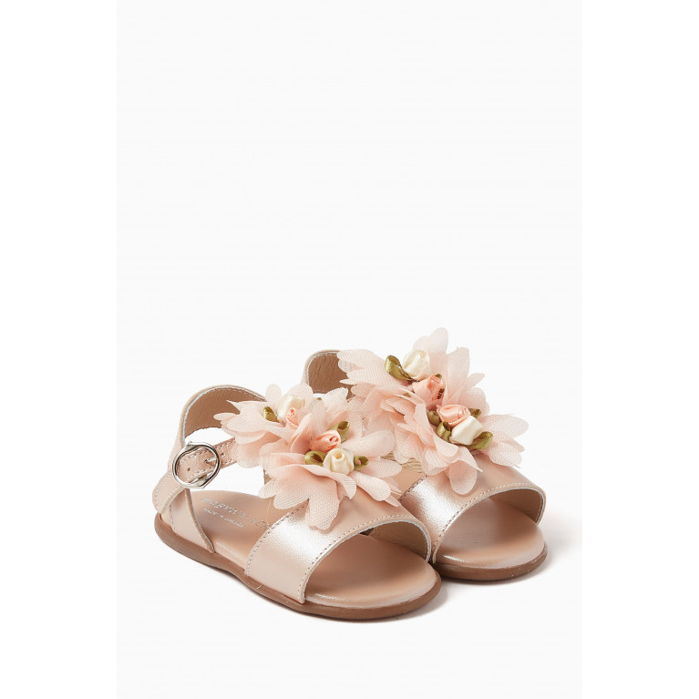 Babywalker - Floral Appliqué Sandals in Leather Pink