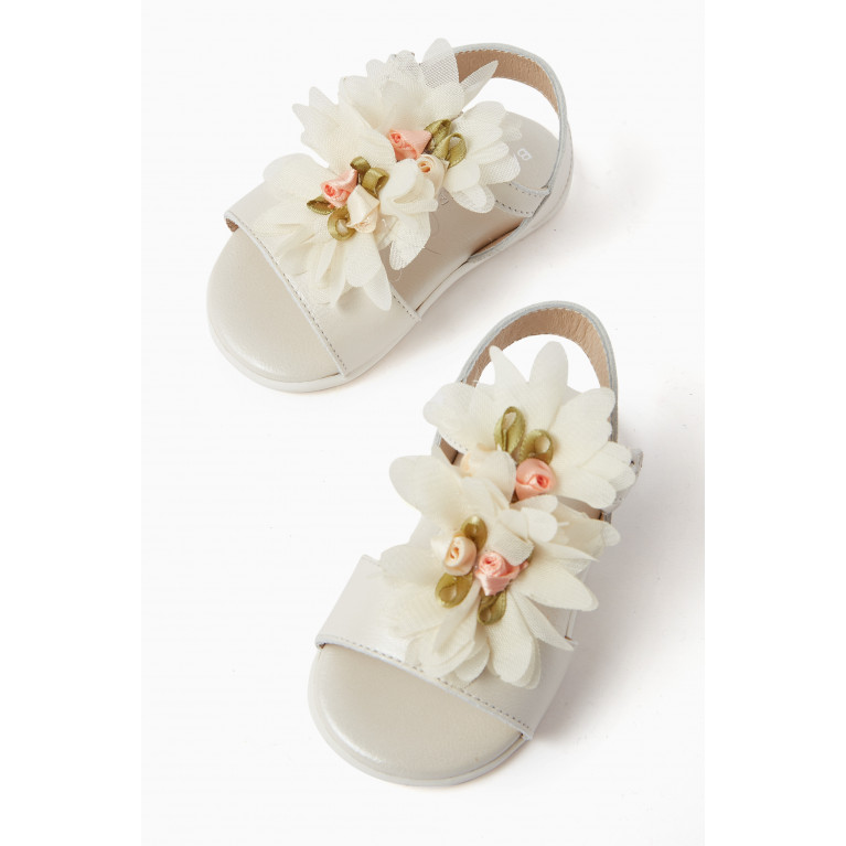 Babywalker - Floral Appliqué Sandals in Leather Neutral