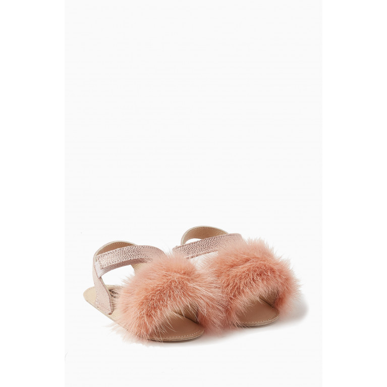 Babywalker - Fur-trimmed Sandals in Embellished-suede