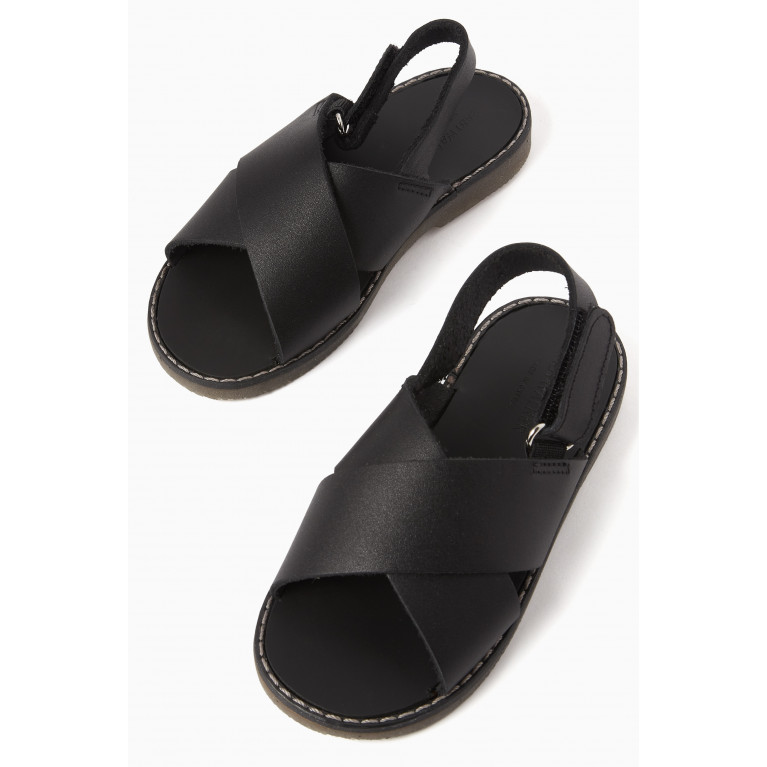 Babywalker - Cross Strap Sandals in Leather Black