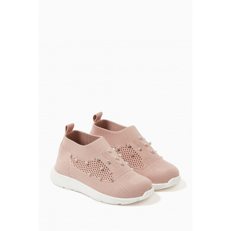 Babywalker - Crystal-embellished Sock Sneakers in Fabric Pink
