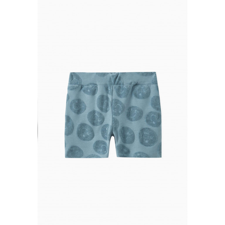 Name It - Smiley Face-embroidered Shorts in Cotton-blend Blue