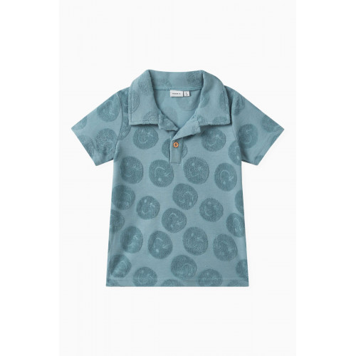 Name It - Smiley Face-embroidered Polo Shirt in Cotton-blend Blue