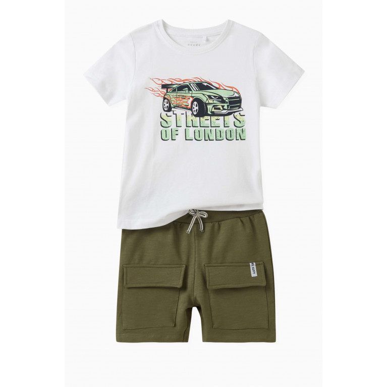 Name It - Flap-pocket Shorts in Cotton Green