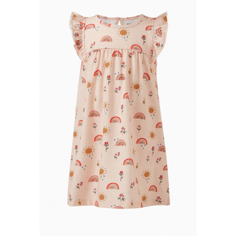 Name It - Ruffled Graphic-print Dress in Cotton Pink