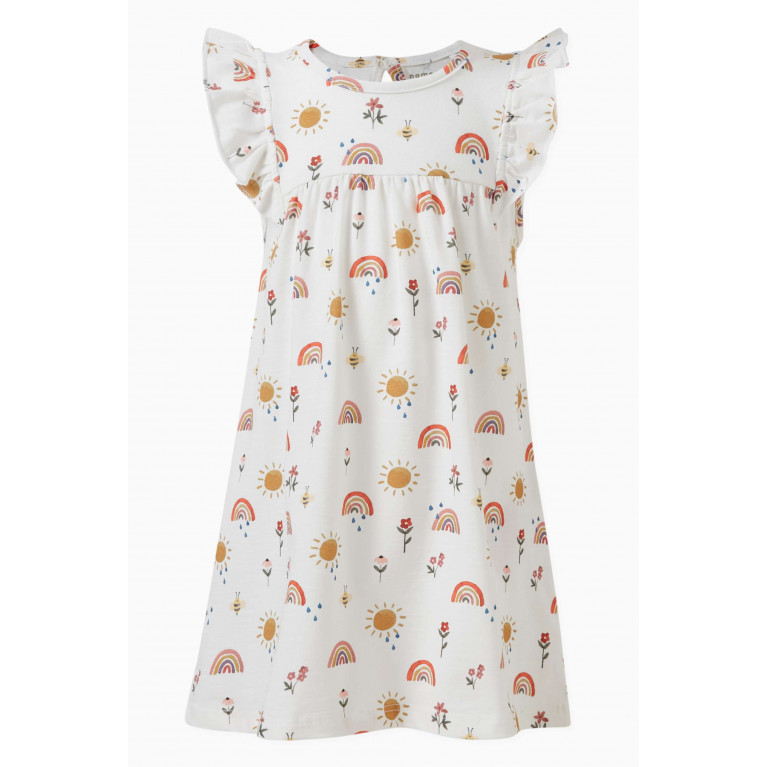 Name It - Ruffled Graphic-print Dress in Cotton White