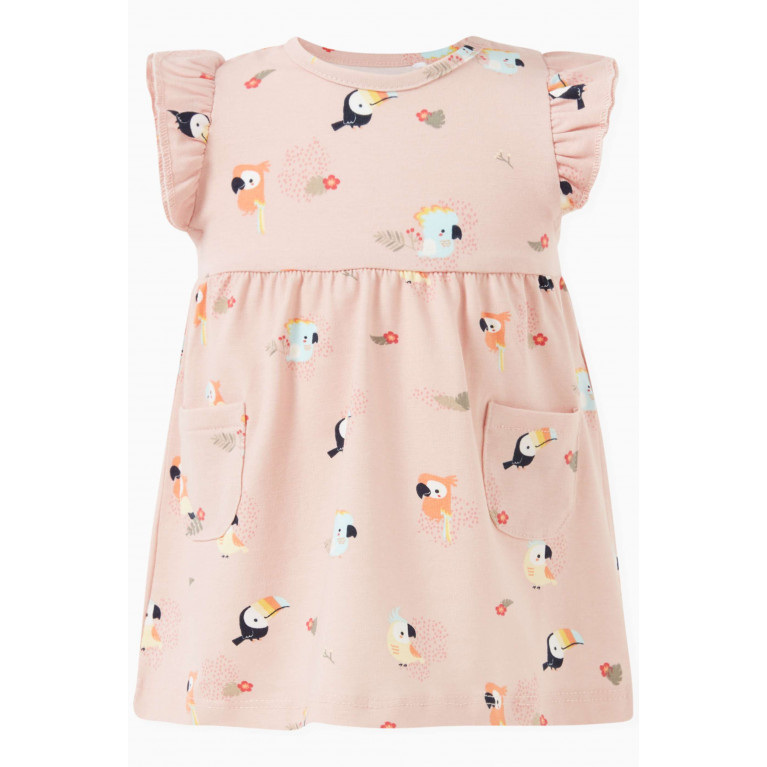 Name It - Bird-print Dress in Cotton Pink
