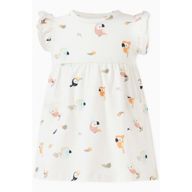 Name It - Bird-print Dress in Cotton White
