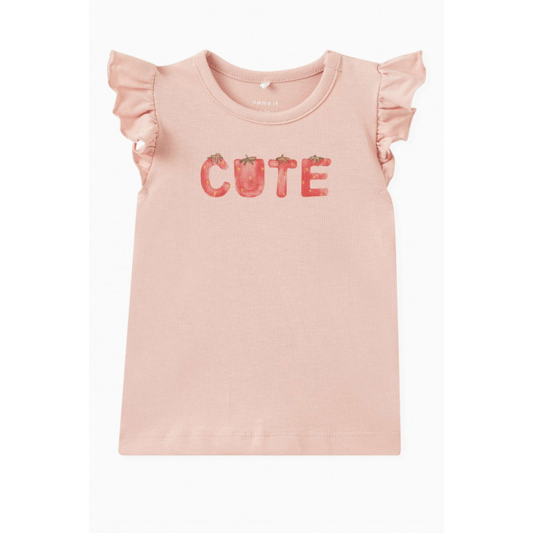 Name It - Graphic-print Baby T-shirt in Cotton Pink