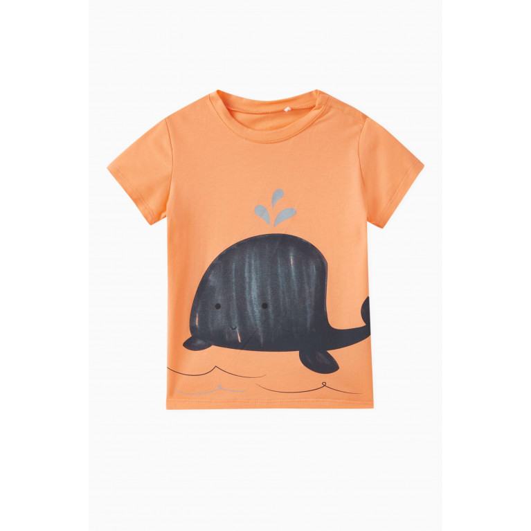 Name It - Whale-print T-shirt in Cotton Orange