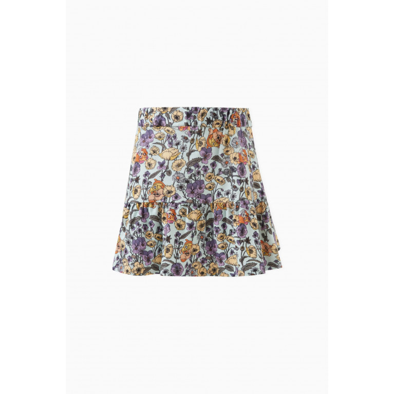 Name It - Floral-print Tiered Skirt in Cotton Blue
