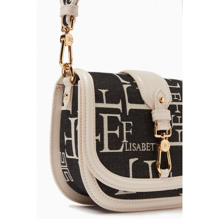 Elisabetta Franchi - Mini Logo Lettering Shoulder Bag in Canvas Jacquard