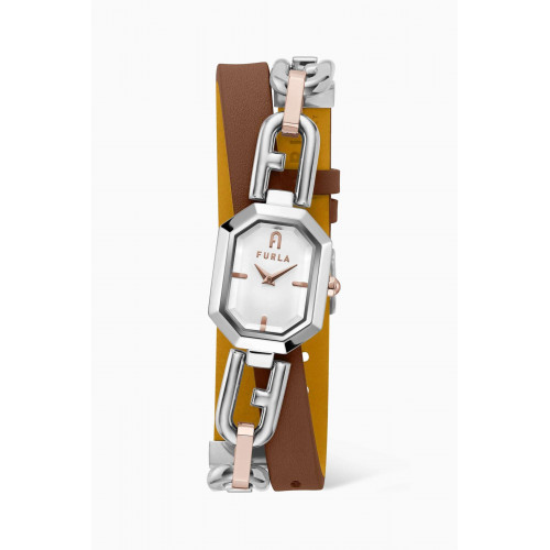 Furla - Octagonal Quartz Two-tone Stainless Steel & Leather Watch, 20 x 25.6mm