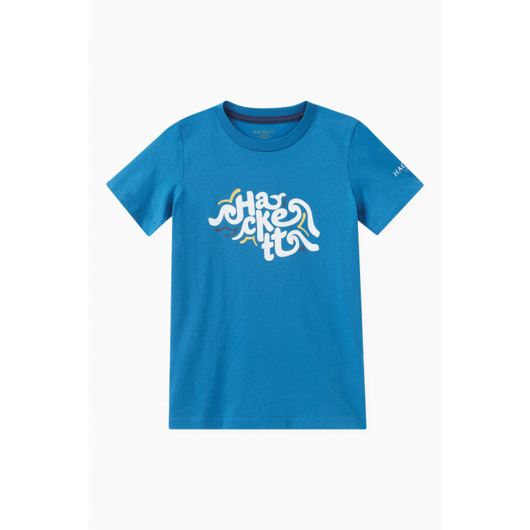Hackett London - Wave Logo Print T-shirt in Cotton Blue