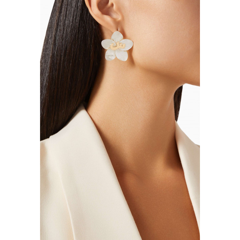 Bil Arabi - 'S' Letter Mother-of-Pearl Earrings in 18kt Gold