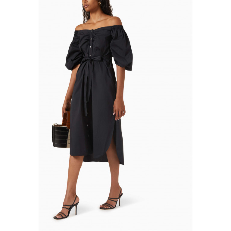 Staud - Reese Strapless Midi Dress in Cotton Black