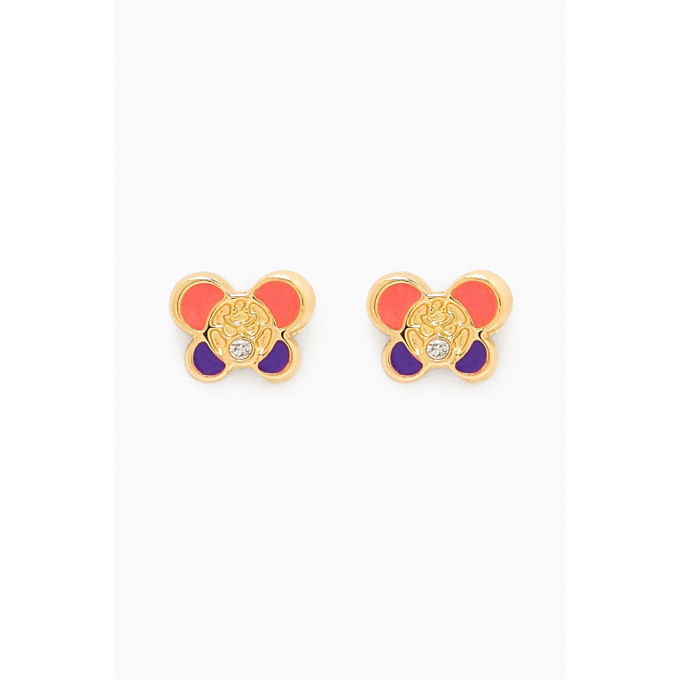 Baby Fitaihi - Butterfly Diamond & Enamel Stud Earrings in 18kt Yellow Gold