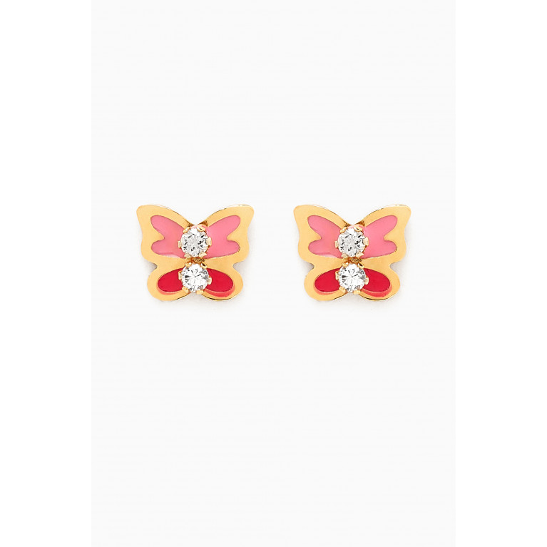 Baby Fitaihi - Butterfly Diamond & Enamel Earrings in 18kt Yellow Gold