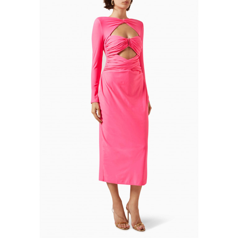 Self-Portrait - Cut-out Ruched Midi Dress in Jersey