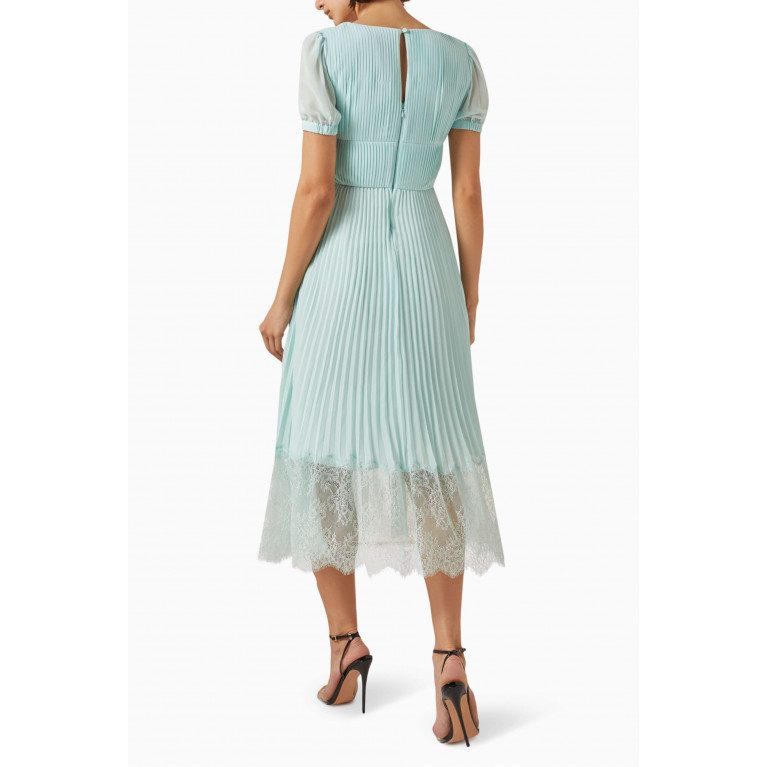 Self-Portrait - Pleated Midi Dress in Chiffon & Lace