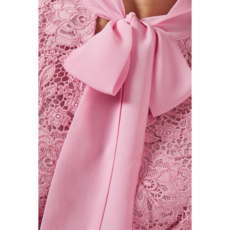 Self-Portrait - Cord Lace Crossover Midi Dress Pink