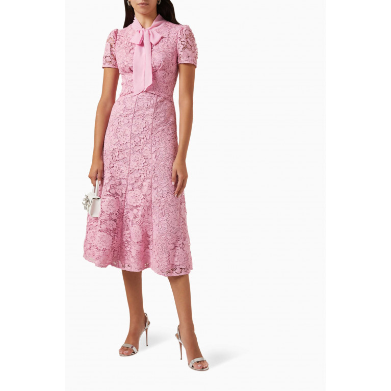 Self-Portrait - Cord Lace Crossover Midi Dress Pink