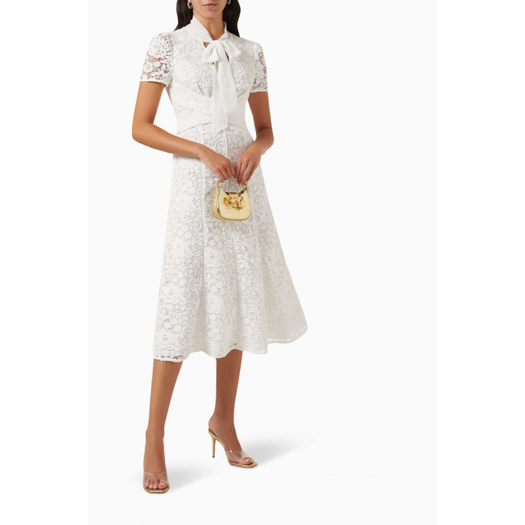 Self-Portrait - Cord Lace Crossover Midi Dress White