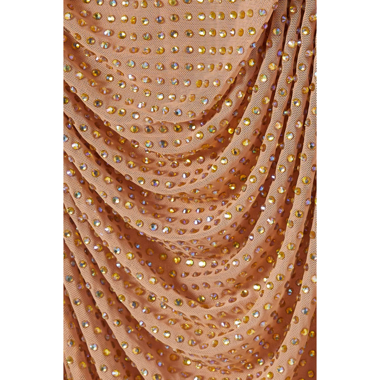 Self-Portrait - Crystal-embellished Ruched Midi Dress in Mesh