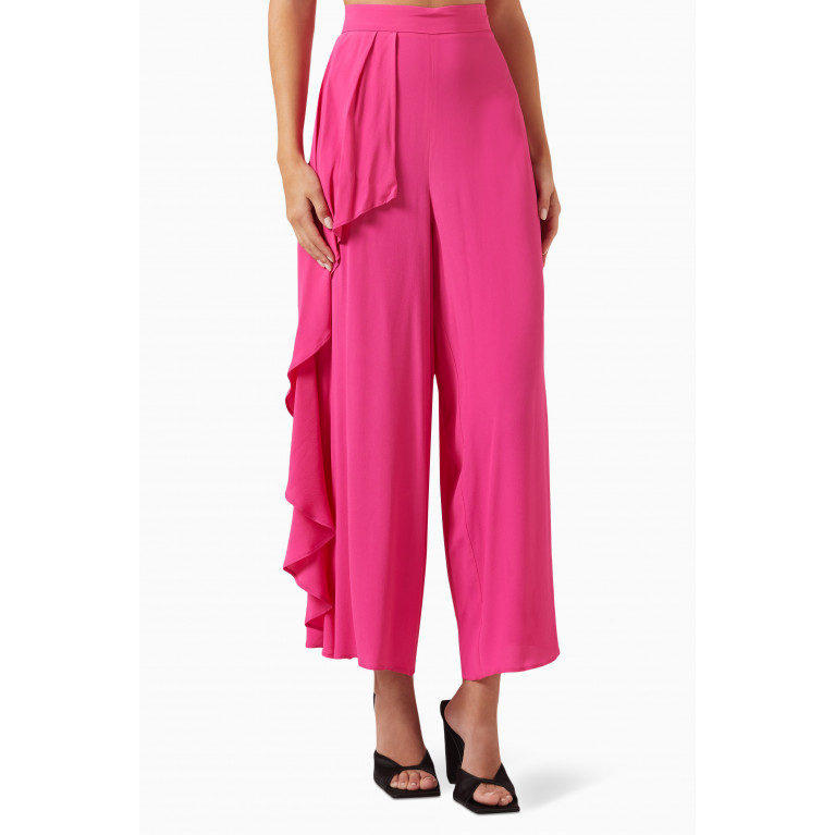 Marella - Circolo Ruffled Pants in Silk-blend Crepe Pink