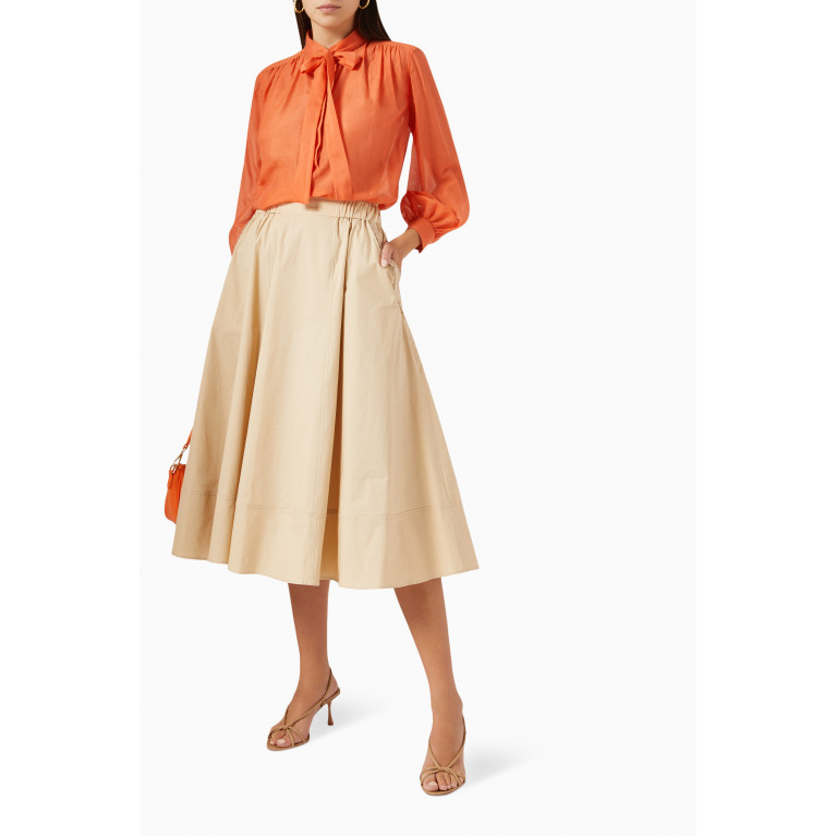 Marella - Anemone Flared Midi Skirt in Stretch Cotton-poplin Neutral