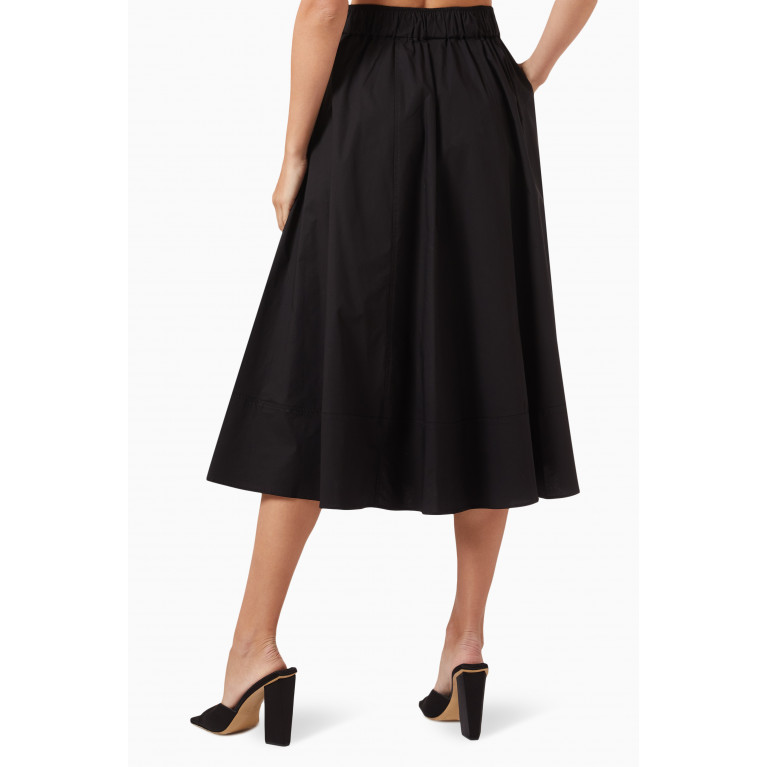 Marella - Anemone Flared Midi Skirt in Stretch Cotton-poplin Black