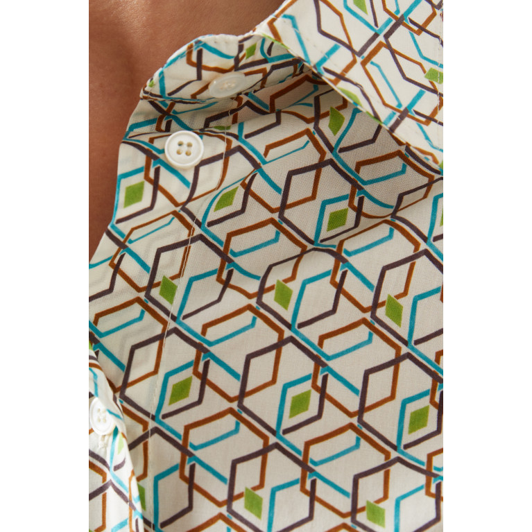 Marella - Asti Geometric-print Shirt in Stretch Cotton-poplin
