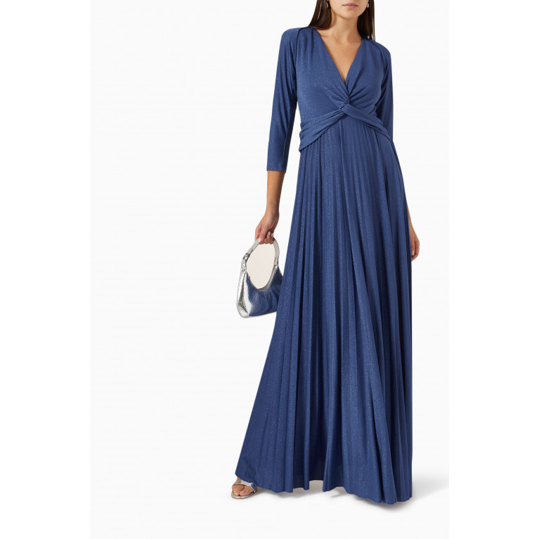 Marella - Venere Pleated Maxi Dress in Lurex-jersey Blue