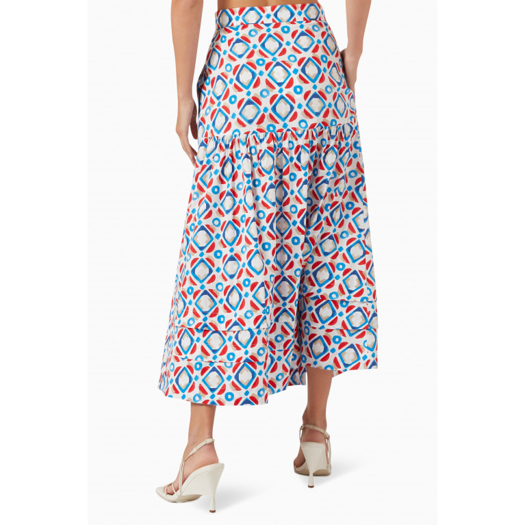 Marella - Rodesia Geometric-print Midi Skirt in Stretch-cotton