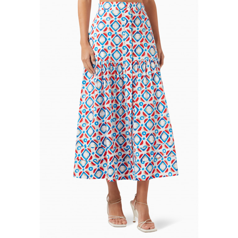 Marella - Rodesia Geometric-print Midi Skirt in Stretch-cotton