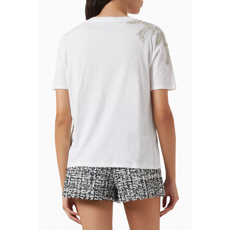 Sandro - Stras Embroidered T-shirt in Cotton White