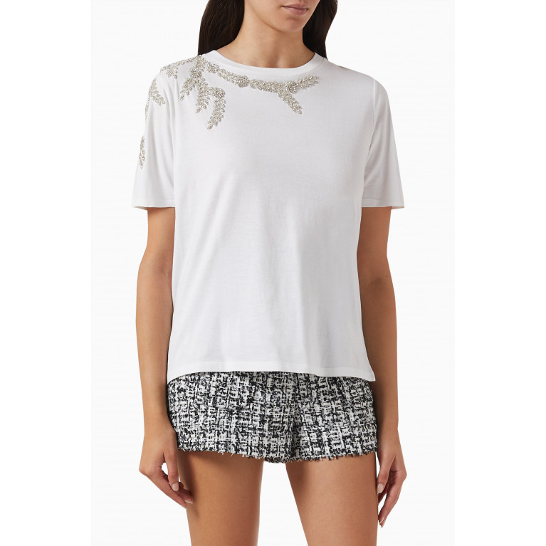 Sandro - Stras Embroidered T-shirt in Cotton White