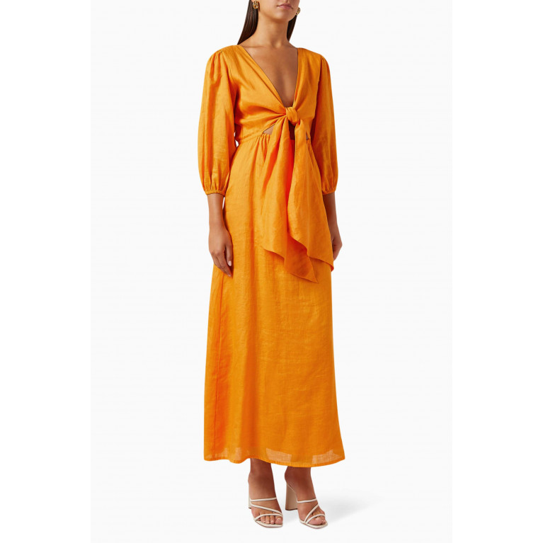 Faithfull The Brand - La Mia Maxi Dress in Linen Orange