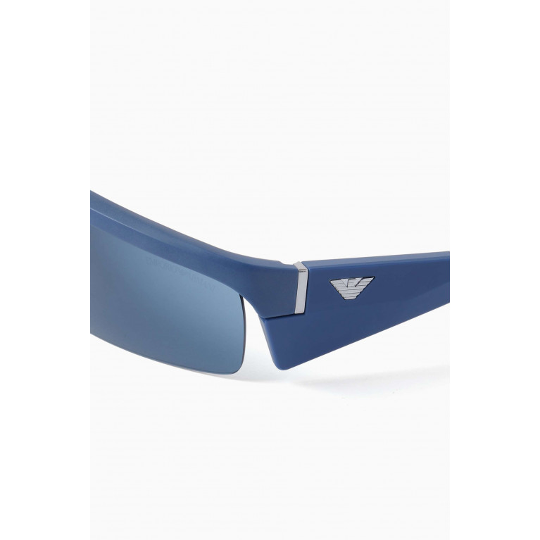 Emporio Armani - Rectangle Rimless Sunglasses in Metal Blue