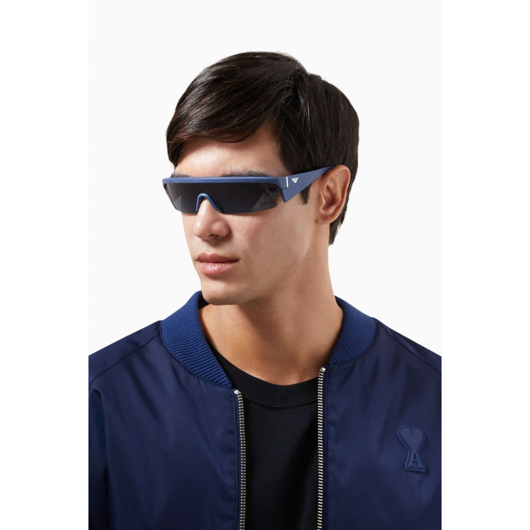 Emporio Armani - Rectangle Rimless Sunglasses in Metal Blue