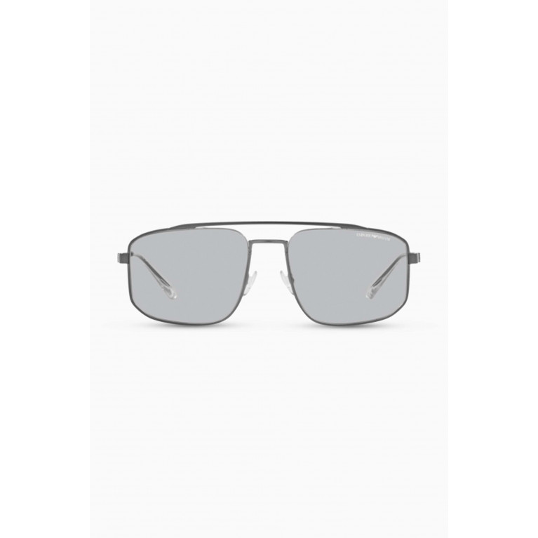 Emporio Armani - Square Aviator Sunglasses in Metal Grey
