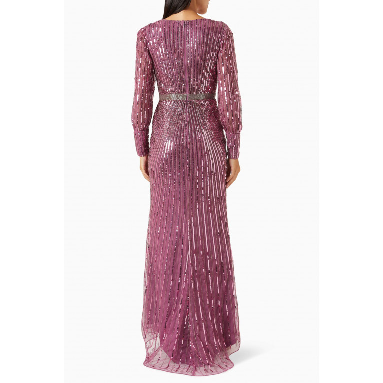 Mac Duggal - Sequinned Wrap Gown Pink