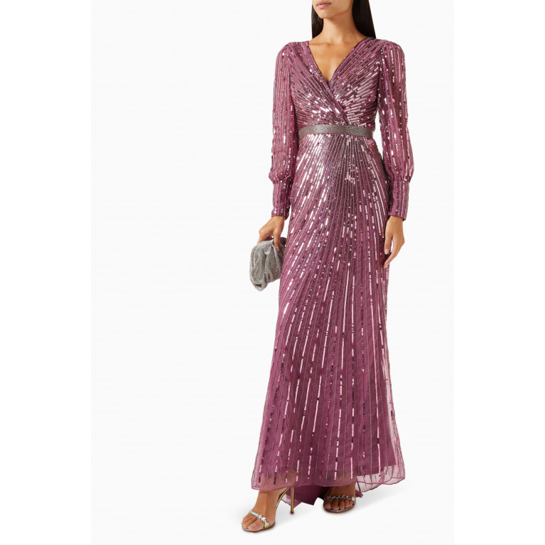 Mac Duggal - Sequinned Wrap Gown Pink