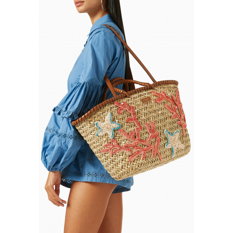 Kate Spade New York - Large What The Shell Tote Bag in Embellished Straw