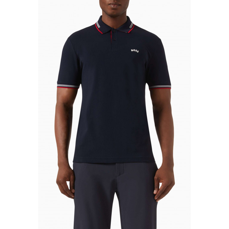 Boss - Curved Logo Tipped Polo in Stretch Cotton Pique