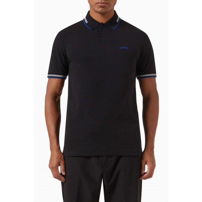 Boss - Curved Logo Tipped Polo in Stretch Cotton Pique