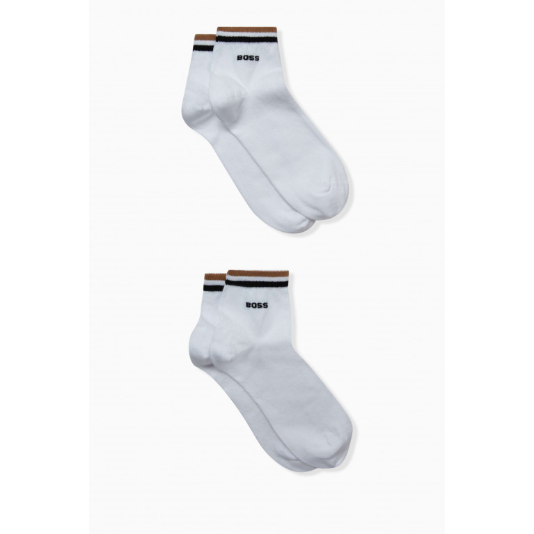 Boss - Striped Logo Ankle Socks in Cotton-blend, Set of 2